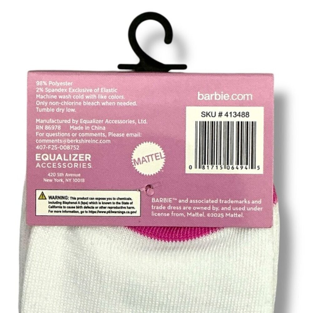 Barbie Crew Socks Pink and White Adult 9-13 One Size - Picture 5 of 16